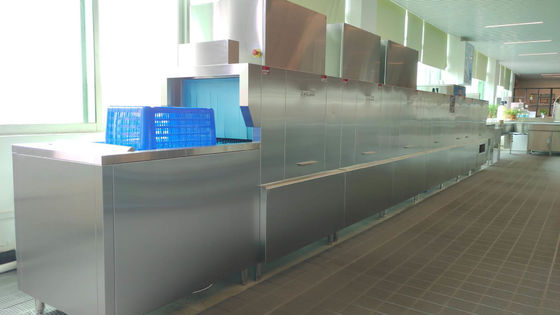 China Hotel Commercial Conveyor Dishwasher / Flight Machine Dishwasher 90×4 L supplier