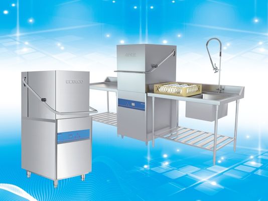 China Polished Surface Hood Type Dishwasher With Rinse Temperature Control System supplier